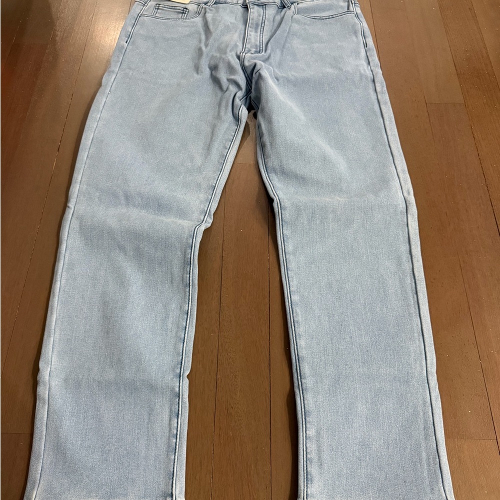 Men's Light Blue Straight Jeans with fleece lined